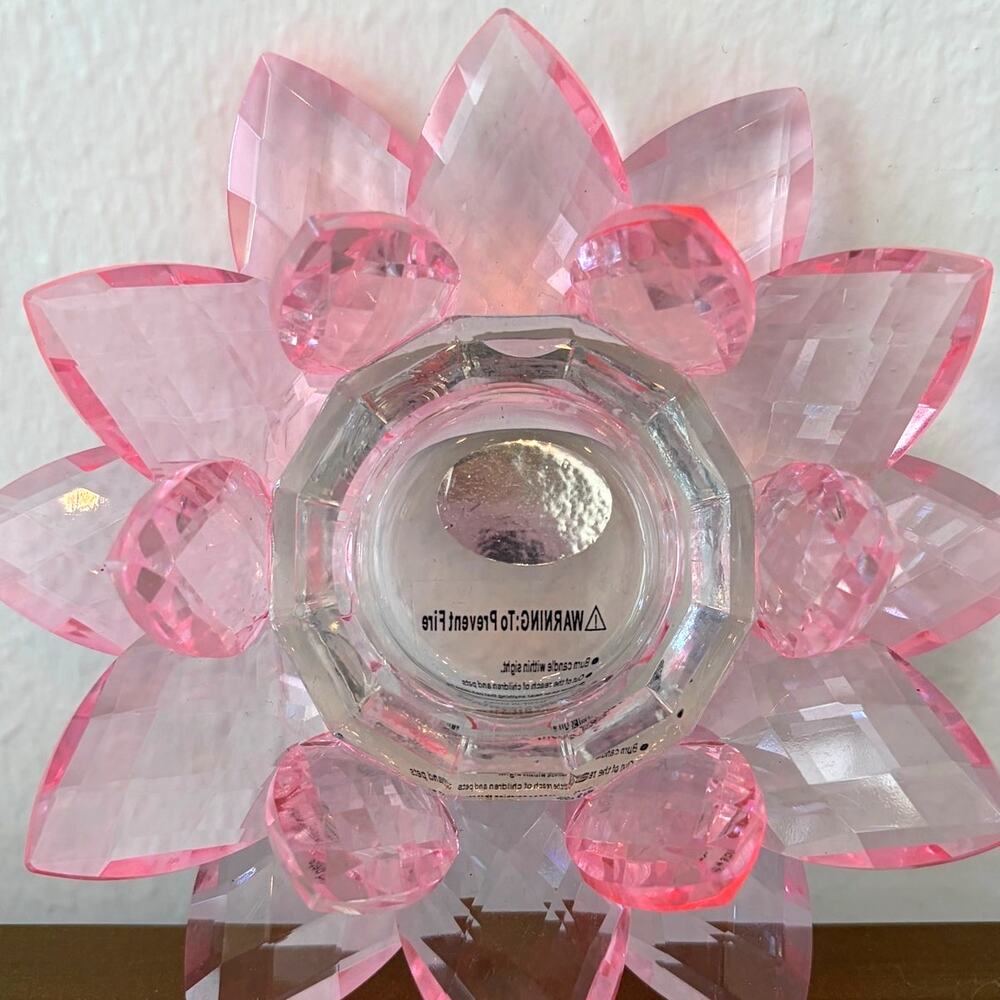 Sparking Cut Crystal Pink Glass LOTUS FLOWER Candle Holder - Picture 8 of 10